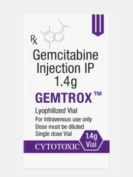 Gemcitabine 1.4g Injection – A cytotoxic chemotherapy drug used to treat cancers such as pancreatic, lung, breast, and ovarian cancer, available from Rizochem Pharmaceuticals Wholesaler & Exporter.”