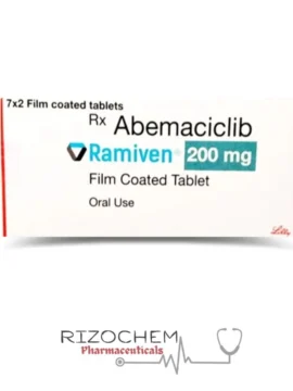 Abemaciclib 200mg Tablet by Rizochem Pharmaceuticals - cancer treatment medication targeting breast cancer cell growth.