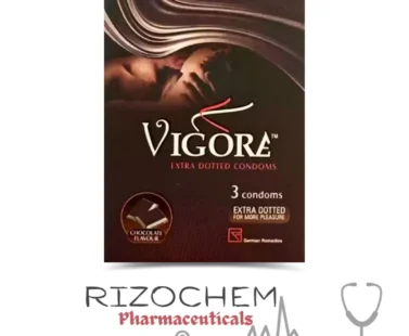 Vigore Condom (Chocolate Flavour) from Rizochem Pharmaceuticals: Premium latex condom with chocolate flavor for enhanced pleasure and protection.