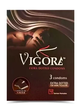 Vigore Condom (Chocolate Flavour) from Rizochem Pharmaceuticals: Premium latex condom with chocolate flavor for enhanced pleasure and protection.