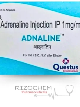 Adrenaline Tartrate Injection vial - Pharmaceutical product for emergency treatment of severe allergic reactions and cardiac arrest.