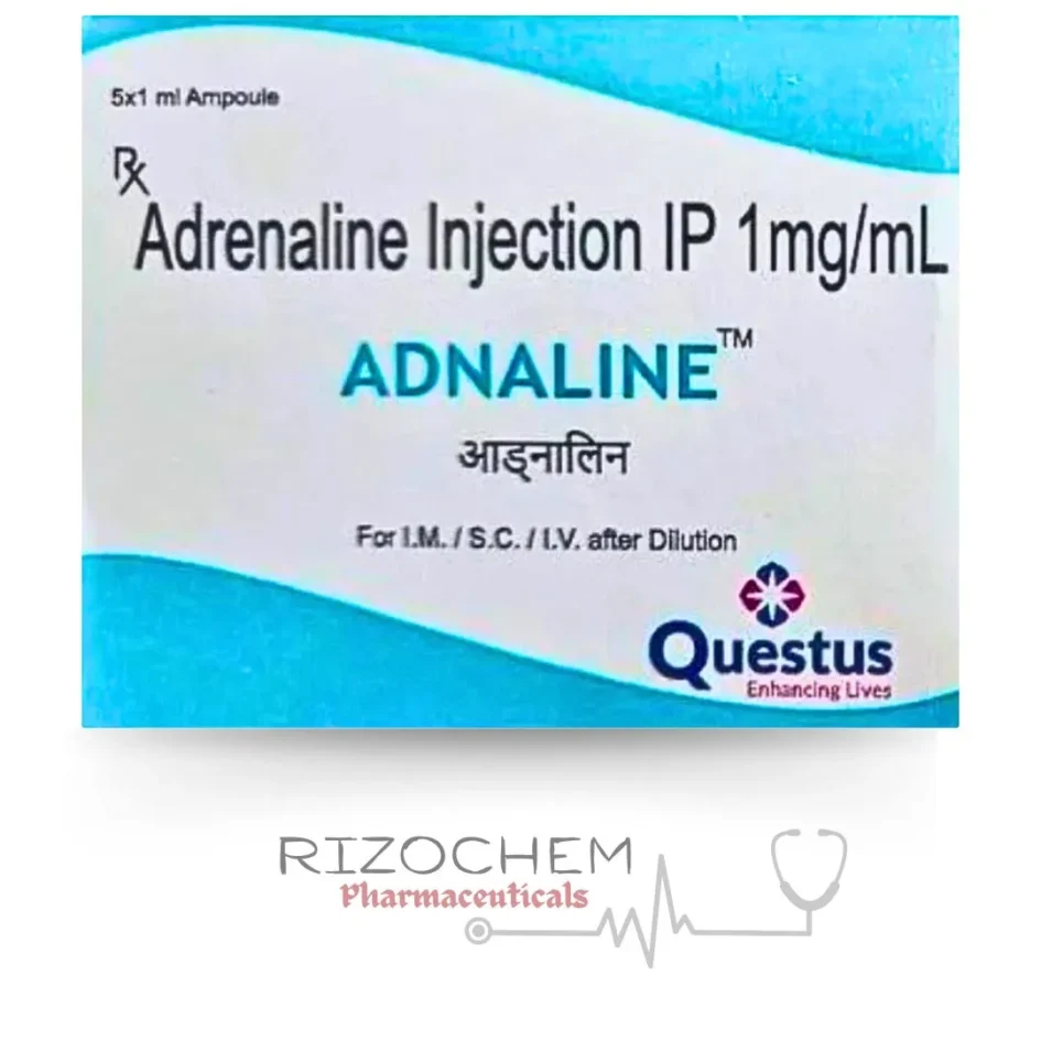 Adrenaline Tartrate Injection vial - Pharmaceutical product for emergency treatment of severe allergic reactions and cardiac arrest.