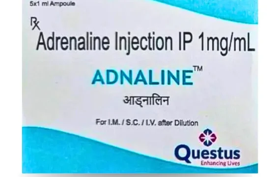 Adrenaline Tartrate Injection vial - Pharmaceutical product for emergency treatment of severe allergic reactions and cardiac arrest.