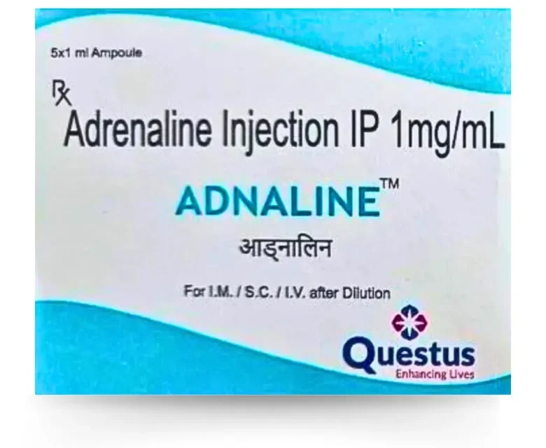 Adrenaline Tartrate Injection vial - Pharmaceutical product for emergency treatment of severe allergic reactions and cardiac arrest.