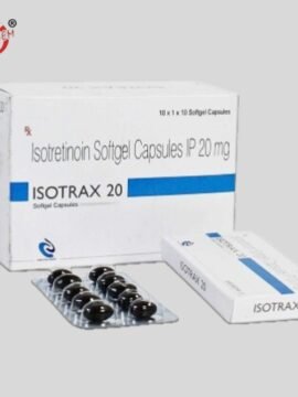 Isotretinoin 20mg Softgel Capsule: Oral medication for severe acne treatment; reduces oil production, unclogs pores, and minimizes inflammation.