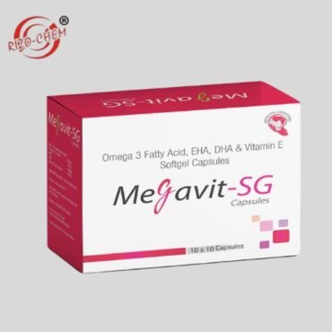 Yellow Methotrexate Megavit SG Softgel Capsule on white background