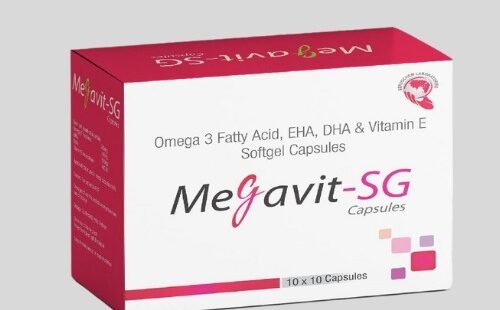 Yellow Methotrexate Megavit SG Softgel Capsule on white background