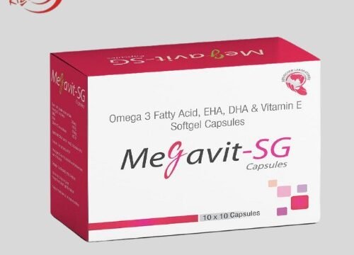 Yellow Methotrexate Megavit SG Softgel Capsule on white background