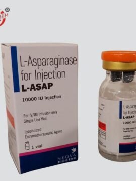 Close-up of L-Asap 10000 IU injection vial with medical label