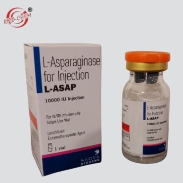 Close-up of L-Asap 10000 IU injection vial with medical label