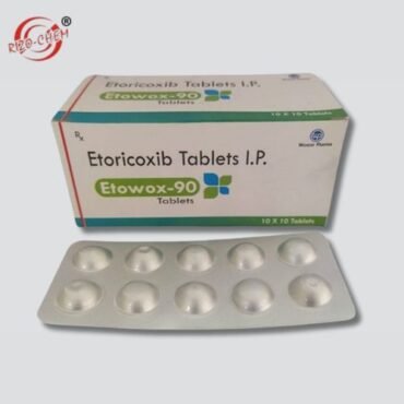 Etowox 90mg Tablet: A small white tablet with 'Etowox 90mg' imprinted on it