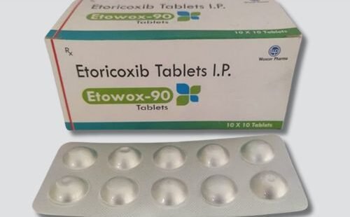 Etowox 90mg Tablet: A small white tablet with 'Etowox 90mg' imprinted on it