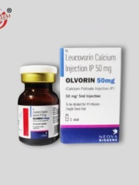 Olvorin 50mg Injection: Medication vial labeled with dosage information.