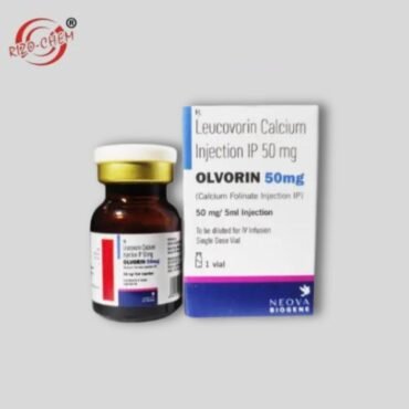 Olvorin 50mg Injection: Medication vial labeled with dosage information.