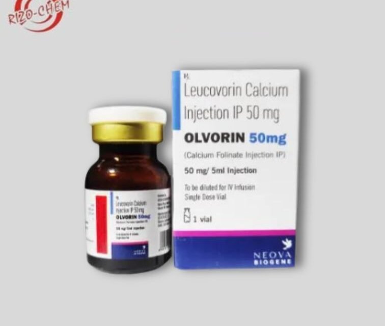 Olvorin 50mg Injection: Medication vial labeled with dosage information.