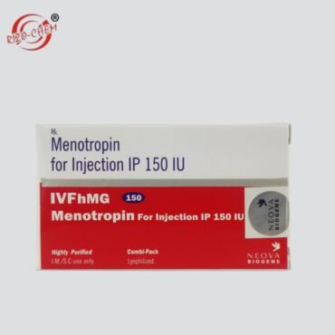 IVFhMG 150IU Injection: medication vial with needle, representing fertility treatment.