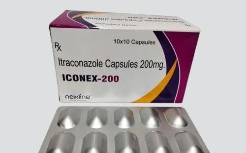 Iconex 200 Capsule: A white and blue capsule with 'Iconex 200' printed on it.