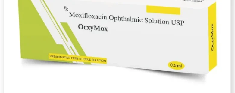 OcxyMox Moxifloxacin Ophthalmic Solution - A clear, sterile eye drop solution for treating bacterial infections in the eyes, packaged in a convenient bottle with a dropper for easy application. Ideal for soothing eye irritation and promoting ocular health