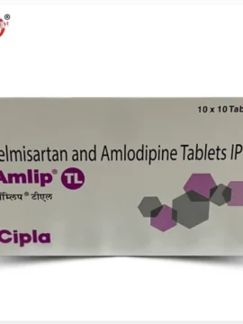 Close-up of Amlip TL Tablet, a combination medicine for managing hypertension and heart-related conditions, available from Rizochem Pharmaceuticals Wholesaler & Exporter.