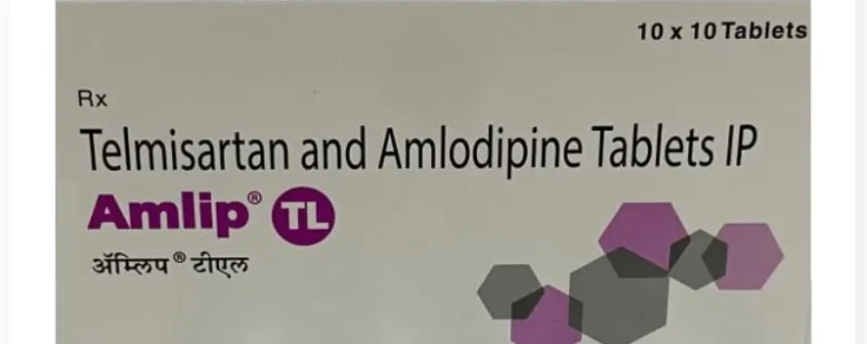 Close-up of Amlip TL Tablet, a combination medicine for managing hypertension and heart-related conditions, available from Rizochem Pharmaceuticals Wholesaler & Exporter.