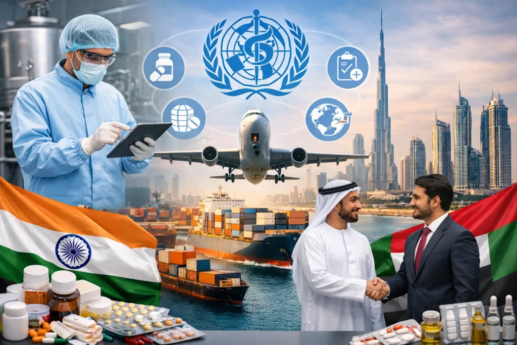 WHO GMP certified pharma suppliers from India exporting medicines to UAE through licensed pharmaceutical distributors