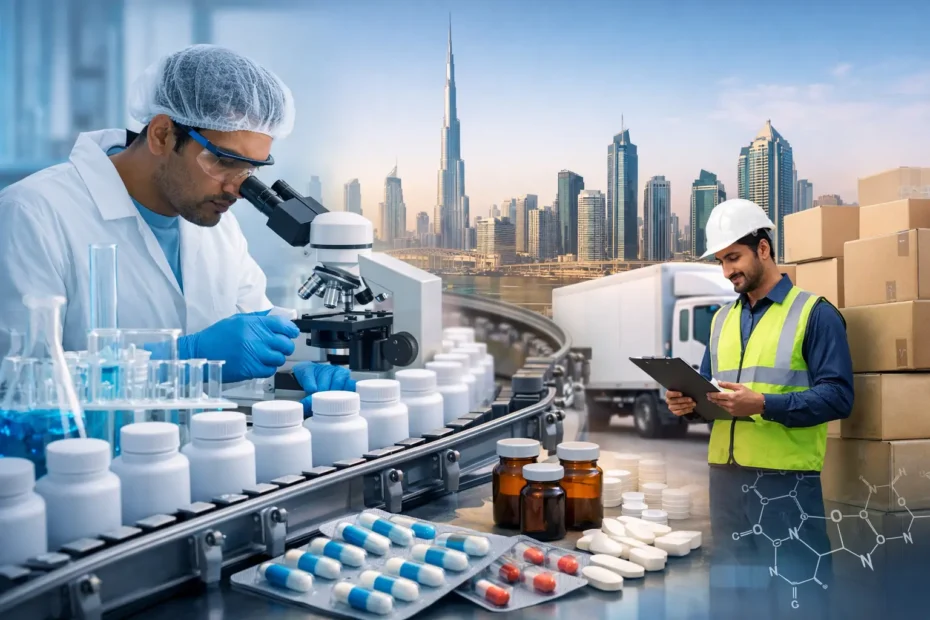 Pharmaceutical companies in Dubai involved in manufacturing, distributing, and researching medicines and medical products