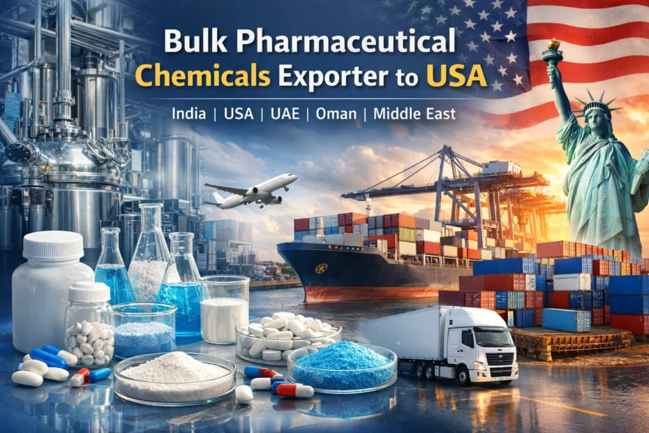 Bulk pharmaceutical chemicals exporter to USA supplying API raw materials and pharmaceutical chemicals from India to USA, UAE, Oman and Middle East pharma companies.
