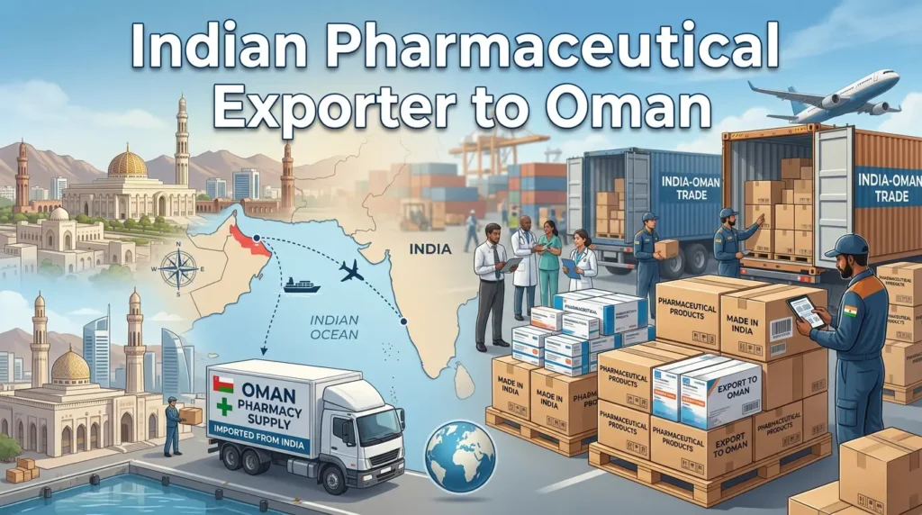 Indian pharmaceutical exporter to Oman — medicine supply chain map