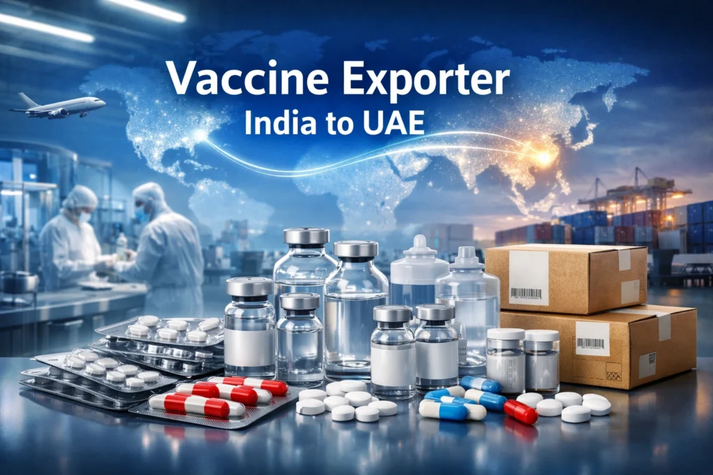 vaccine exporter India to UAE WHO GMP certified vaccine supplier Dubai cold chain logistics pharmaceutical export India to UAE