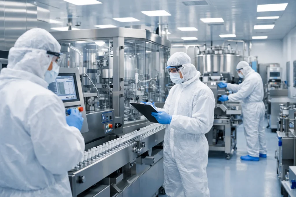 WHO GMP pharmaceutical manufacturing facility with cleanroom standards