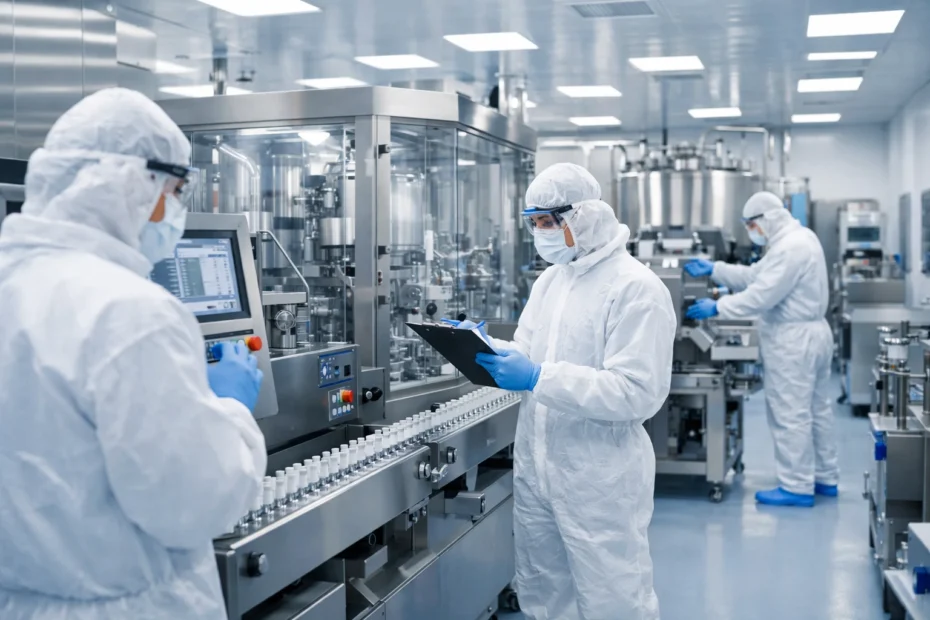 WHO GMP pharmaceutical manufacturing facility with cleanroom standards
